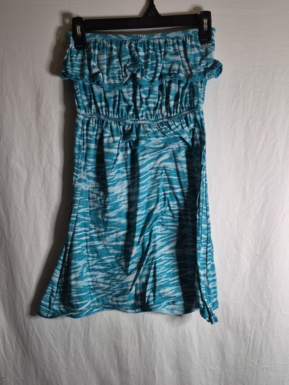 Faded Glory Turquoise and White Striped Strapless Sundress